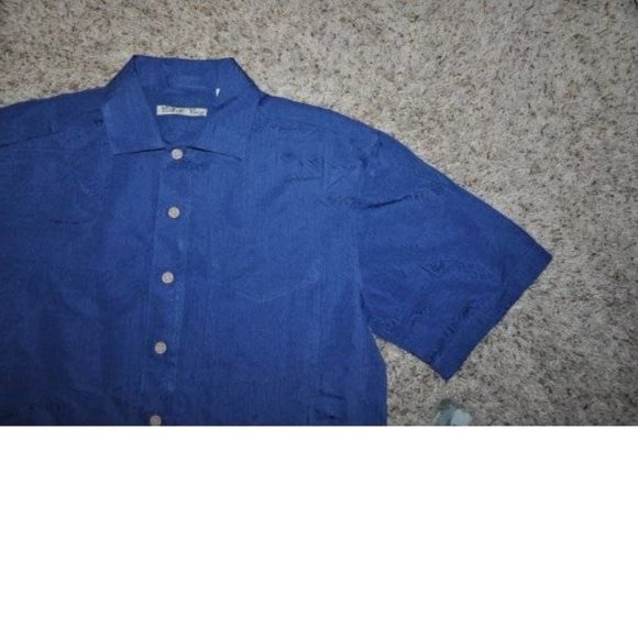 Mens Camp Shirt Batik Bay Blue Small Button Down Short Sleeve Classic Collared - Picture 3 of 4